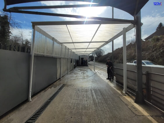 After Large 123v White Commerical Canopy Shelter for Car Wash in Godlaming, Surrey