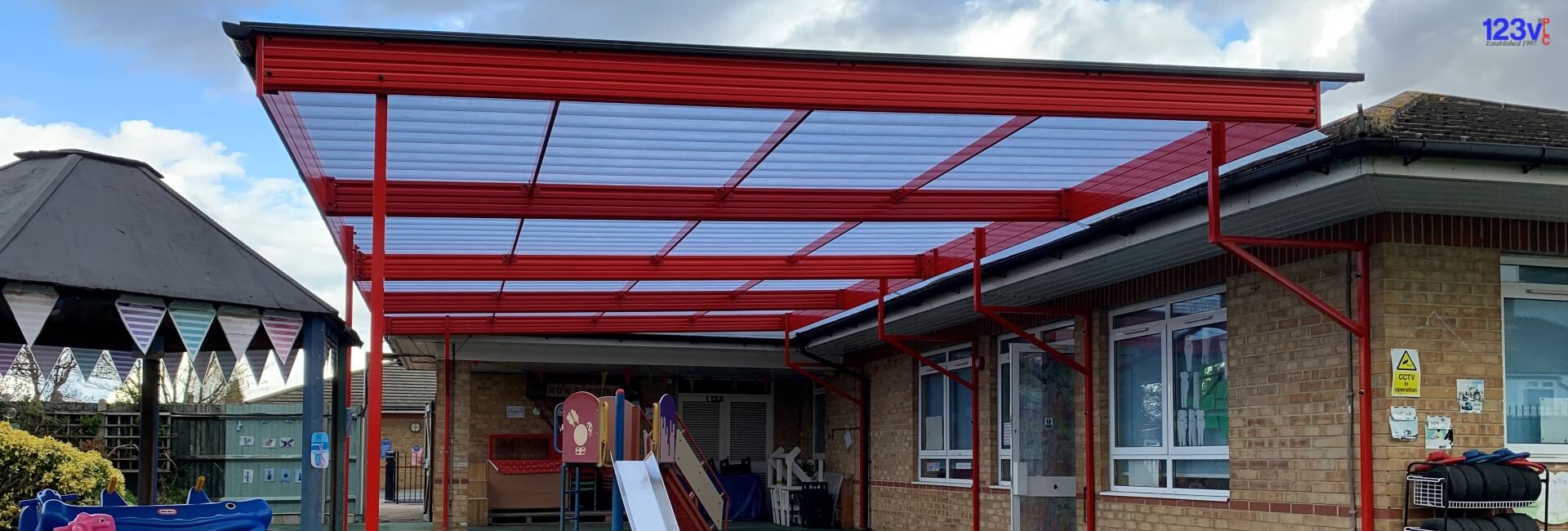 RAL 3020 Lean To School Canopy