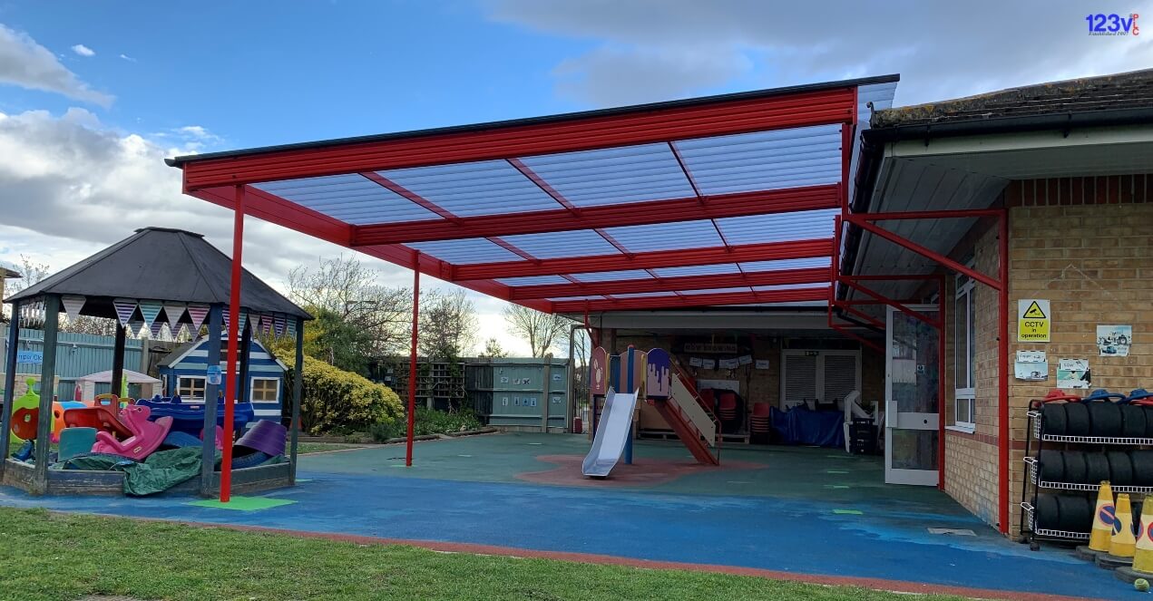 RAL 3020 Lean To School Canopy