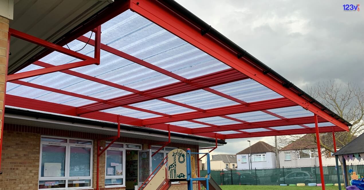 RAL 3020 Lean To School Canopy
