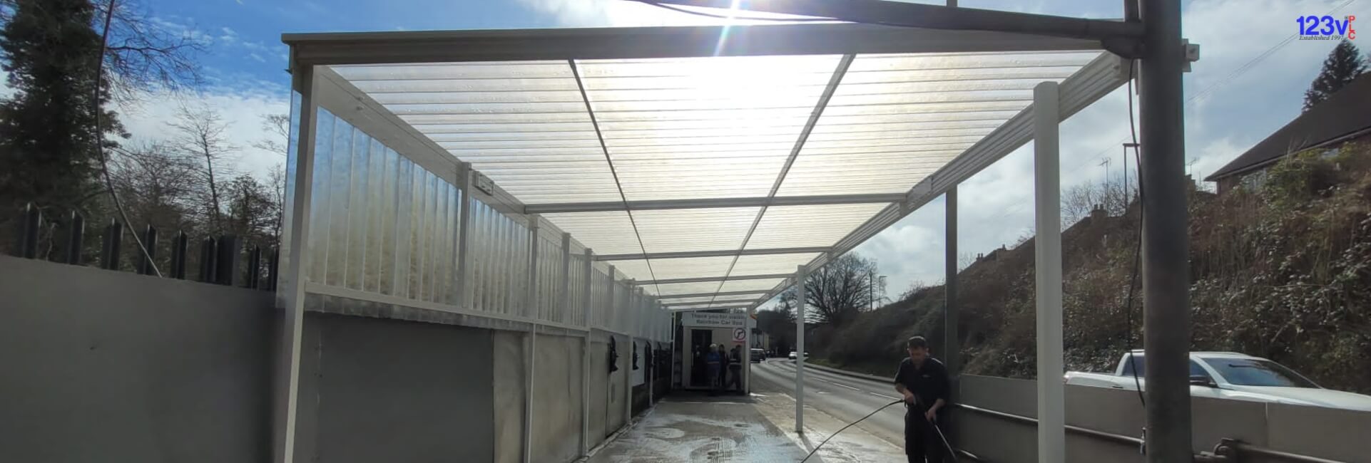 123v Commerical Canopy Shelter for Car Wash in Godlaming, Surrey