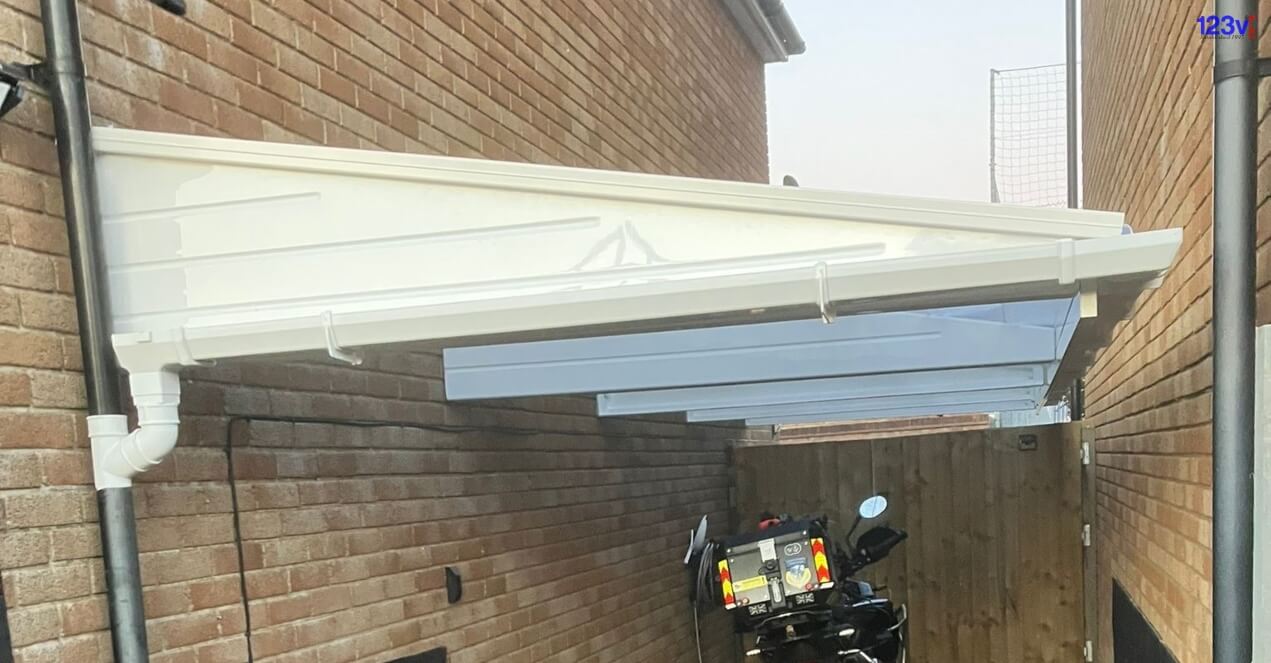 White GRP Cantilever Carport installed in Plymouth