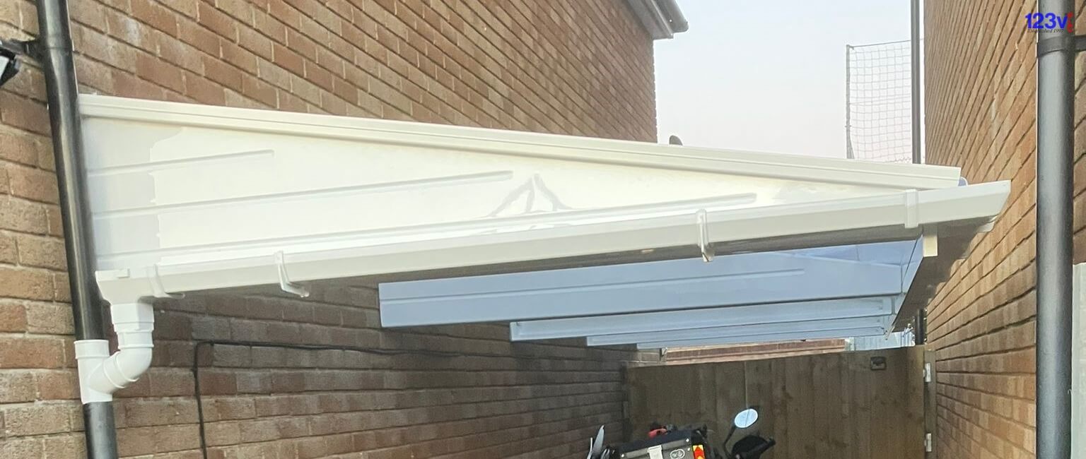 White GRP Cantilever Carport installed in Plymouth