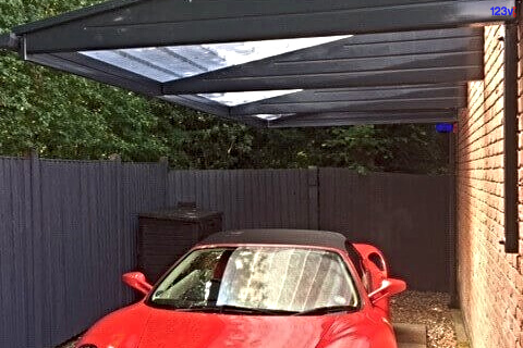 Anthracite Grey Carport for Fabulous Red Ferrari