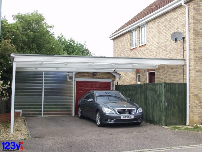 Traditional carport protecting mercedes