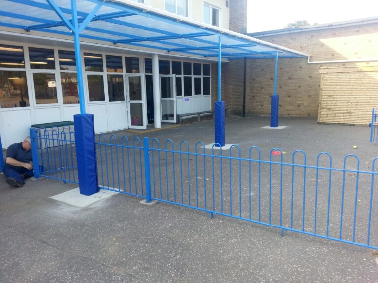 Blue School Canopy with Post Protectors to Match