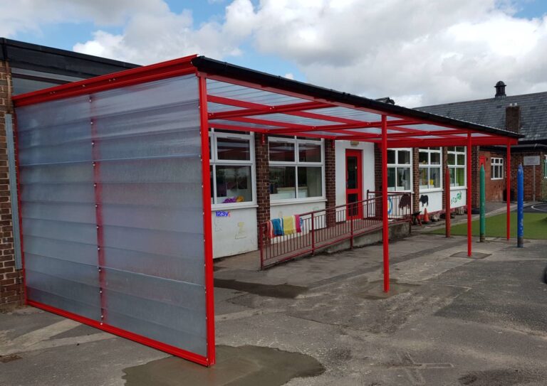 School Canopy in Red in the Northwest of England.