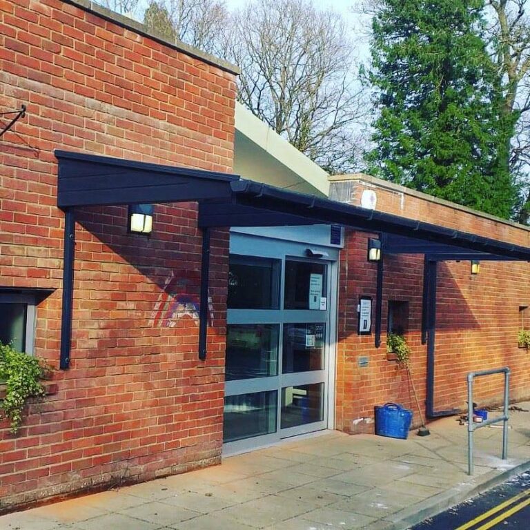 commercial-entrance-cantilever-canopy-Anthracite-grey-Ral-7016-Southampton-England