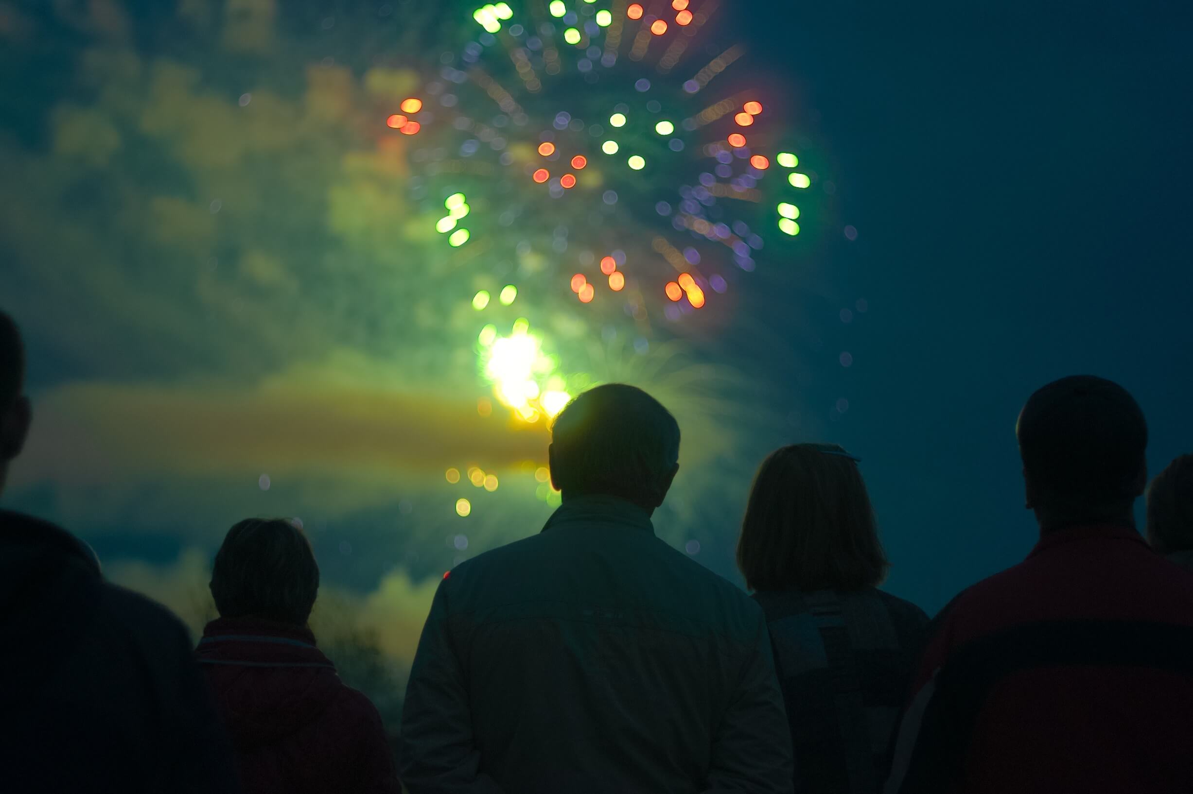 fireworks from a balcony