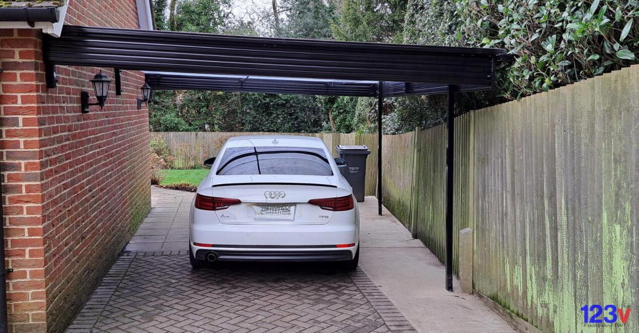 Black 123v Lean to carports in Kent, South East