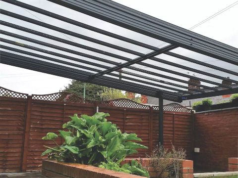 Large Graphite Grey Traditional Canopy Over a Patio in Cardiff in South Wales