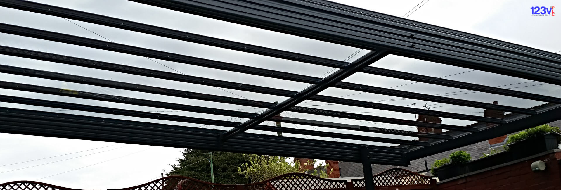 Large Graphite Grey Glass Traditional Canopy
