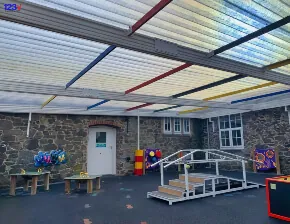 Educational Canopies by 123v in Leistershire Lots Bright Colours to Help Children Special Needs Outside Space in the UK