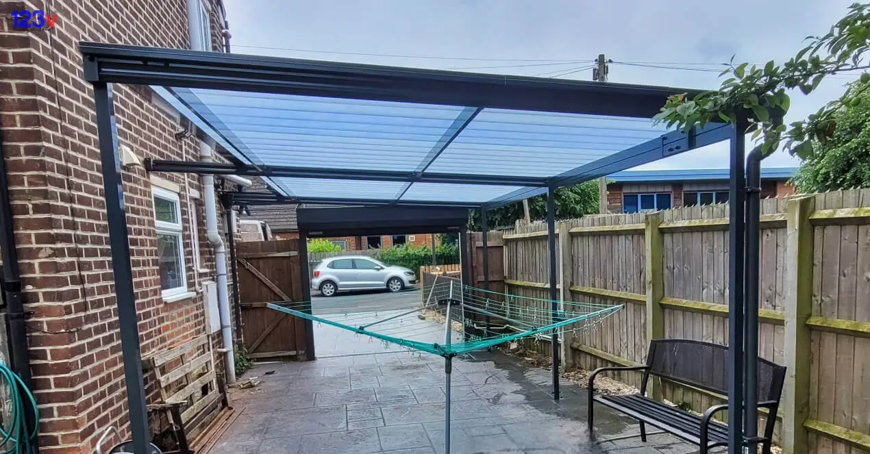 123v Freestanding Carport in Derbyshire England in Anthracite Grey